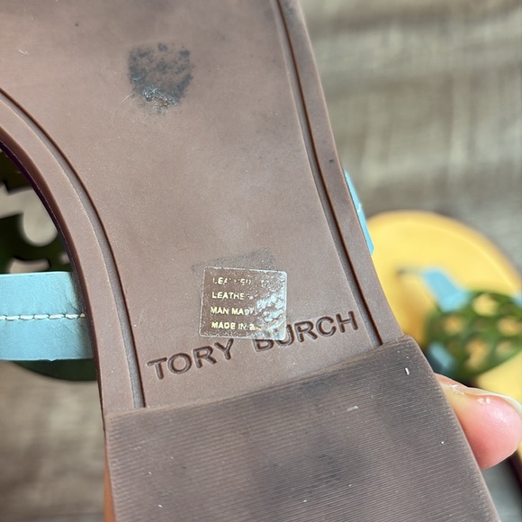 Tory Burch Miller T Strap Sandals Women’s 6M Green & Blue Leather - Picture 11 of 12